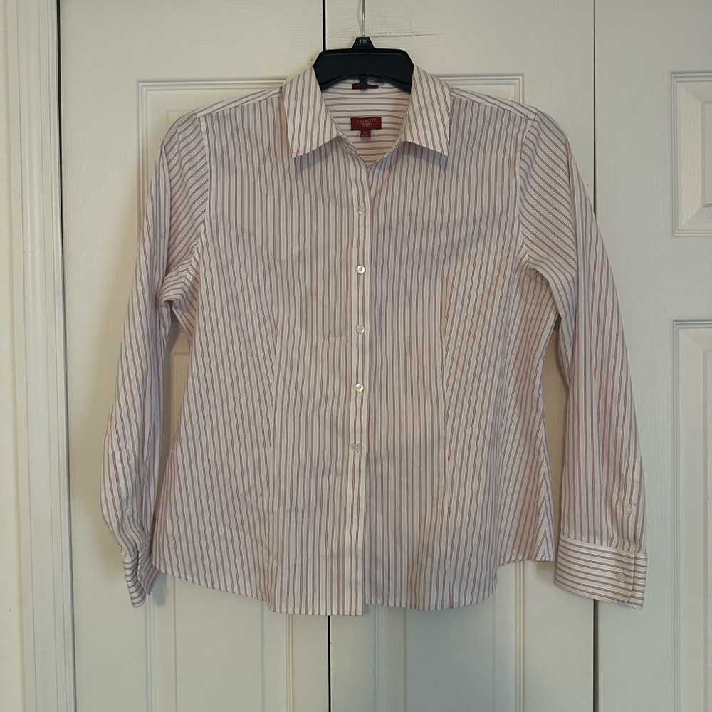 Talbots Burgundy and White Striped Top